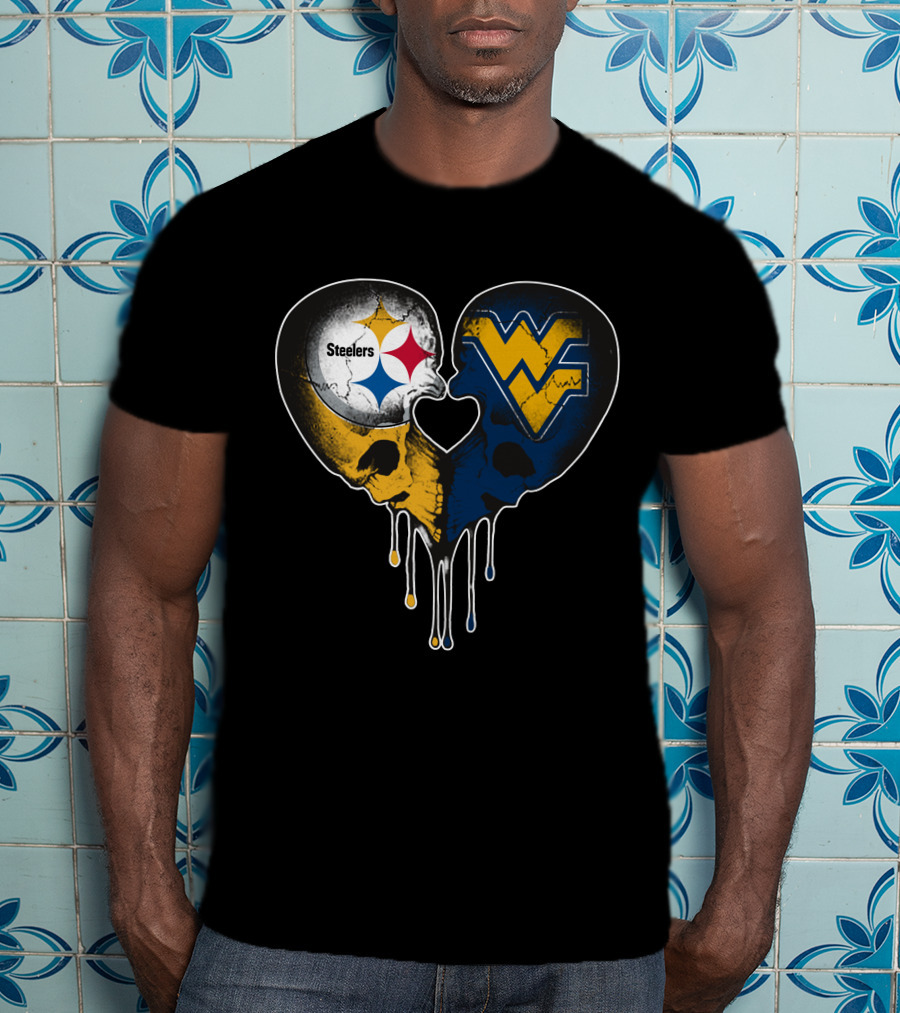 Steelers WVU Heart Skull Logo Fusion T-Shirt