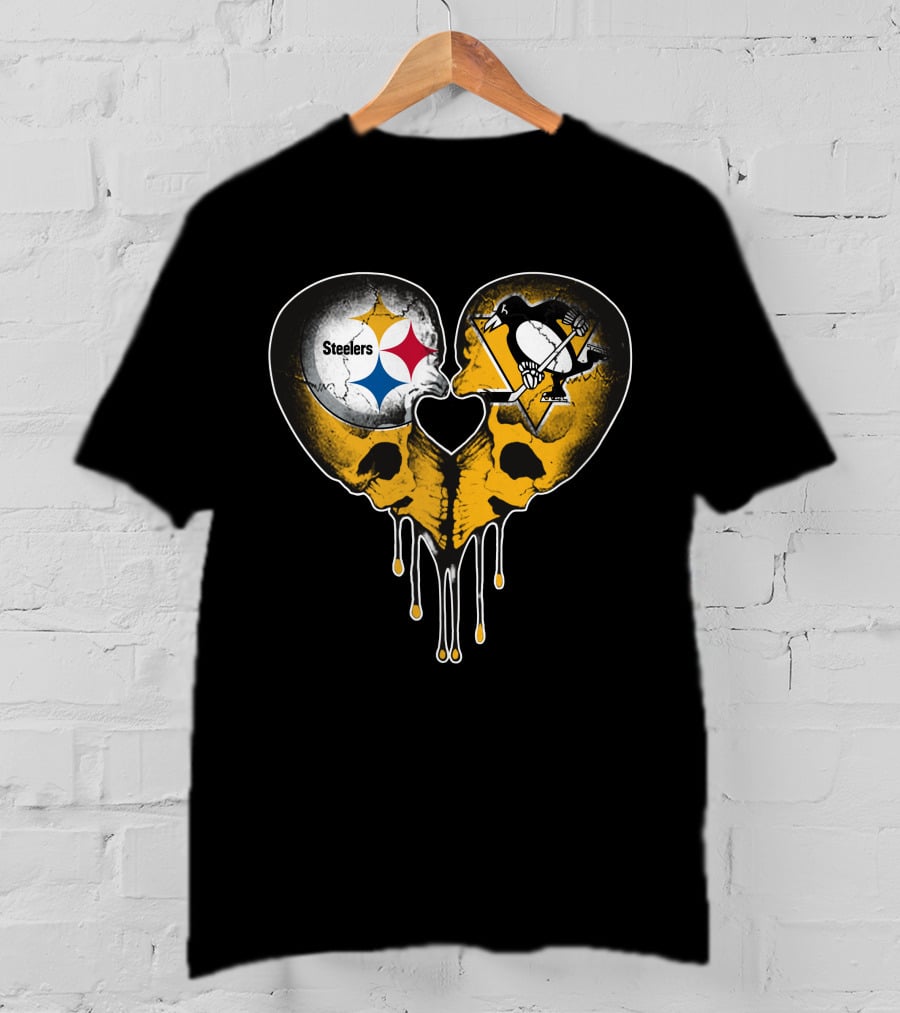 Steelers Penguins Skull Heart Drip T-Shirt
