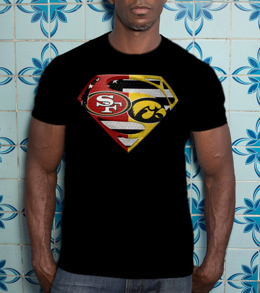San Francisco 49ers Iowa Hawkeyes Super Logo Usa Flag T-Shirt