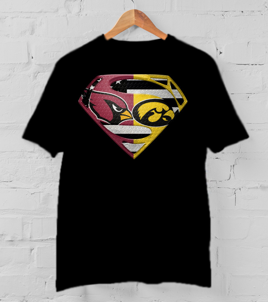 Arizona Cardinals And Iowa Hawkeyes Superman Logo Usa Flag Fusion T-Shirt