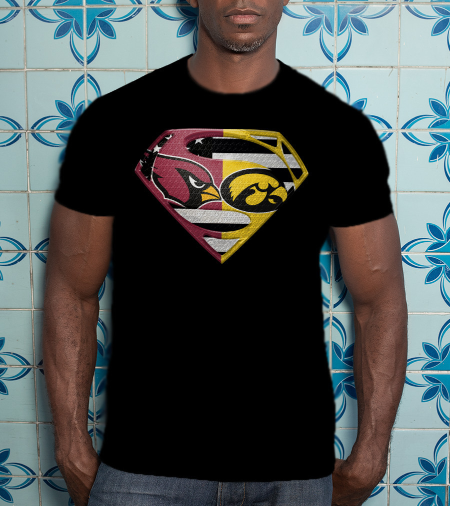 Arizona Cardinals And Iowa Hawkeyes Superman Logo Usa Flag Fusion T-Shirt
