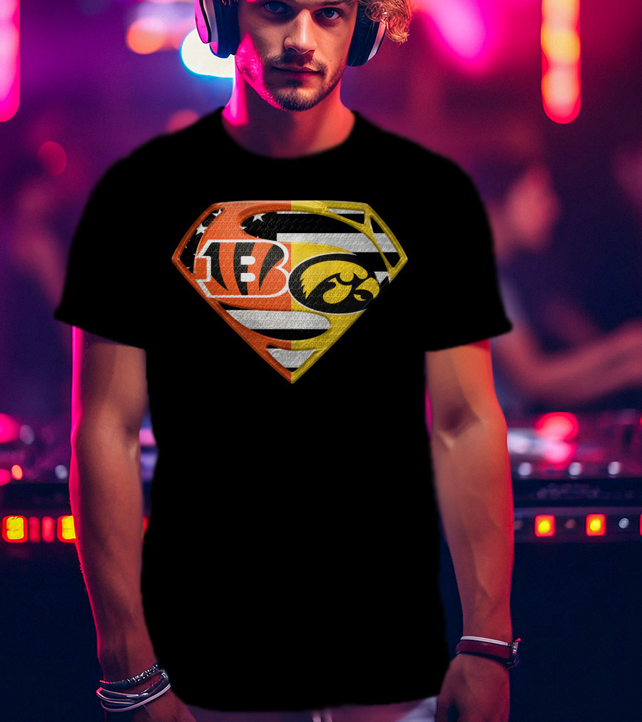 Superman Logo Cincinnati Bengals Iowa Hawkeyes Football Flag T-Shirt