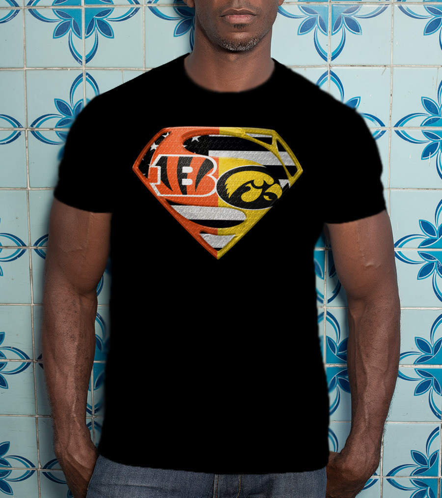 Superman Logo Cincinnati Bengals Iowa Hawkeyes Football Flag T-Shirt