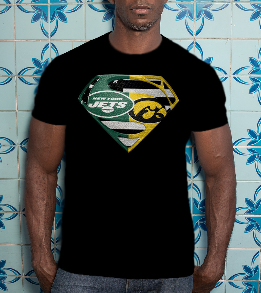 New York Jets Iowa Hawkeyes Superman Logo Fusion T-Shirt