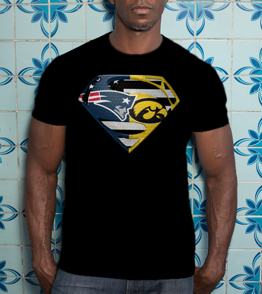 New England Patriots Iowa Hawkeyes Superman Logo Fusion T-Shirt