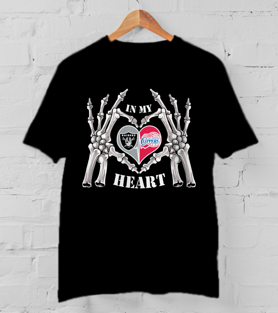 Raiders Clippers In My Heart Skeleton Hands T-Shirt