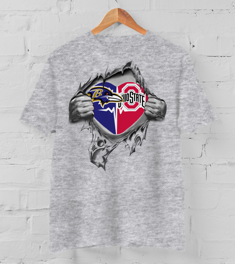 Baltimore Ravens Ohio State Buckeyes Dual Team Logo Heart T-Shirt