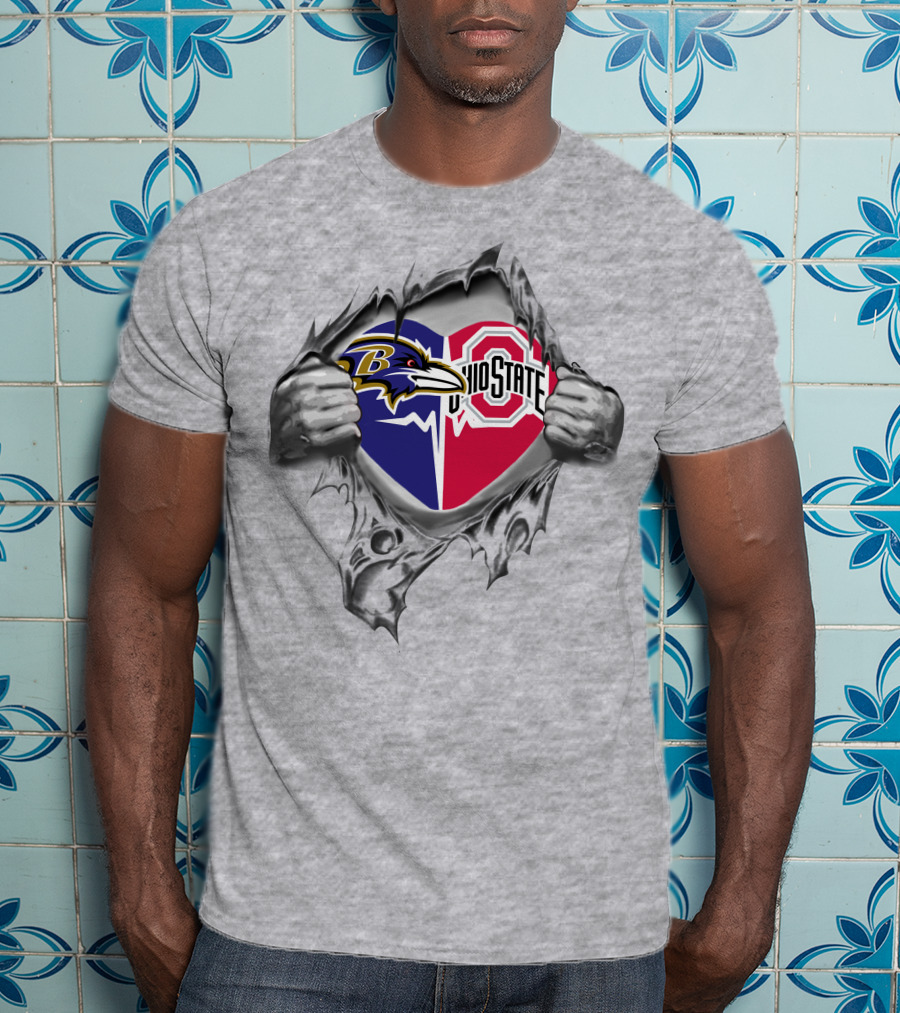 Baltimore Ravens Ohio State Buckeyes Dual Team Logo Heart T-Shirt
