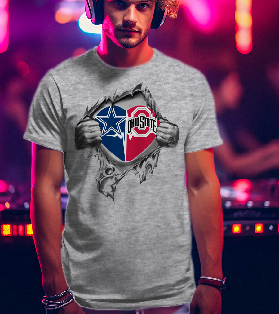 Dallas Cowboys Ohio State Buckeyes Heart Logo Tear T-Shirt