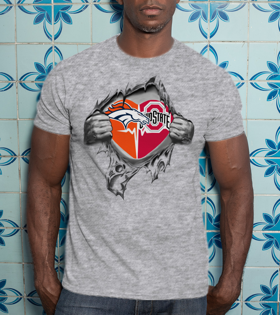 Denver Broncos Ohio State Buckeyes Heart Logo Fusion T-Shirt