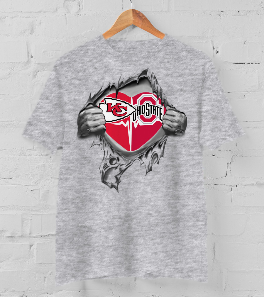 Kansas City Chiefs Ohio State Buckeyes Heart Logo Tear T-Shirt
