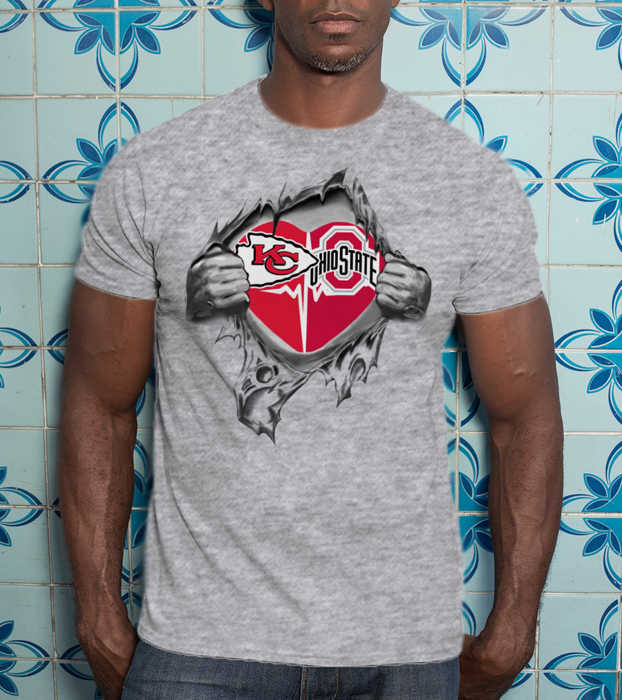 Kansas City Chiefs Ohio State Buckeyes Heart Logo Tear T-Shirt