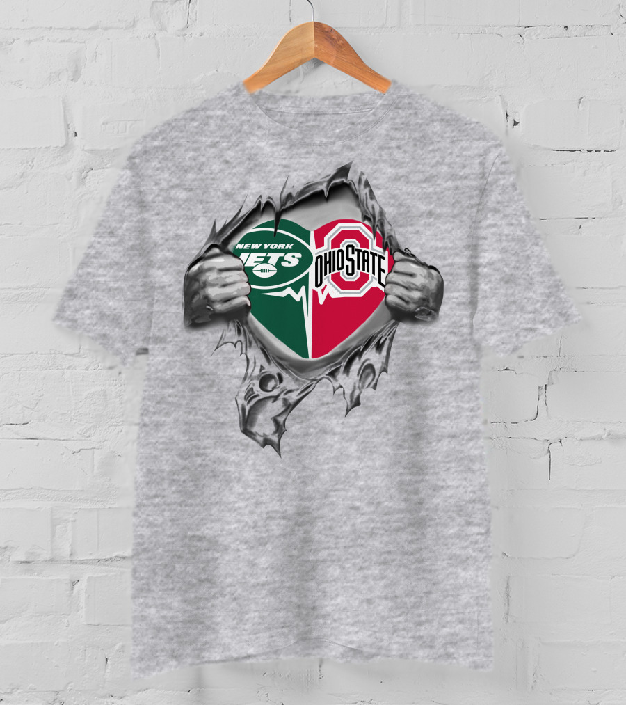 New York Jets Ohio State Buckeyes Heart Ripped T-Shirt