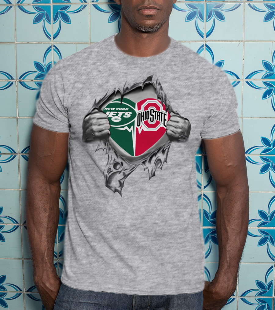 New York Jets Ohio State Buckeyes Heart Ripped T-Shirt
