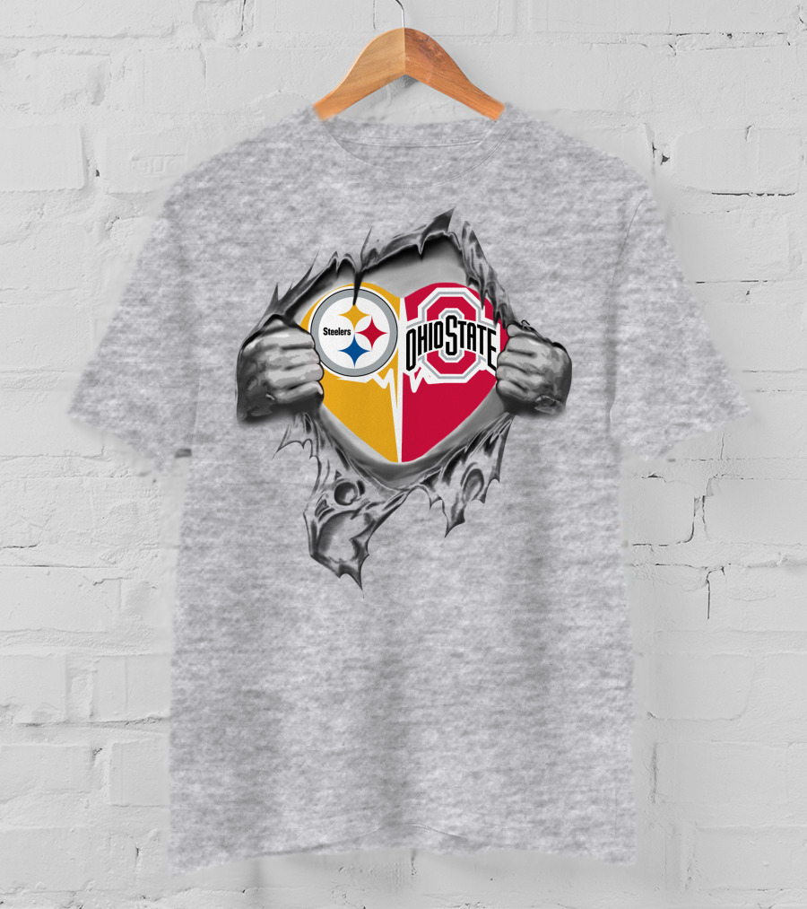 Steelers Heart Ohio State Buckeyes Logo With Ripped T-Shirt