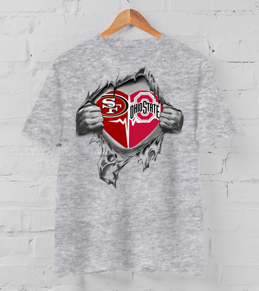 San Francisco 49ers Ohio State Buckeyes Heart Torn Fabric T-Shirt
