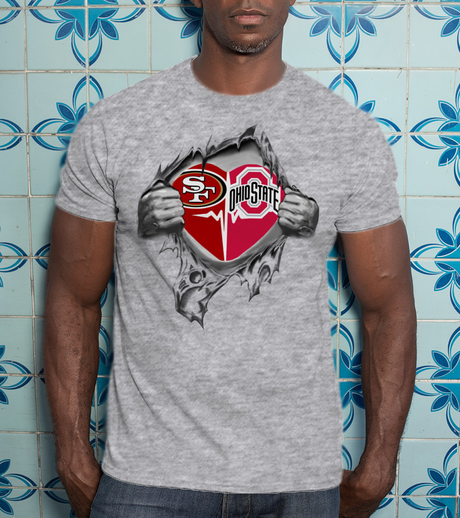 San Francisco 49ers Ohio State Buckeyes Heart Torn Fabric T-Shirt