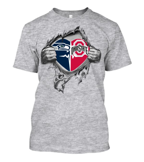 Seattle Seahawks Ohio State Buckeyes Heart Logo Tear T-Shirt