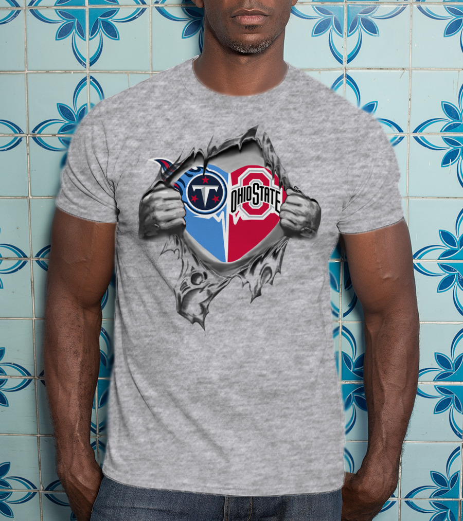 Tennessee Titans Ohio State Buckeyes Logo Heart Tear T-Shirt