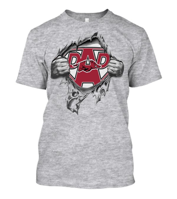 Razorbacks Super Dad Heroic Logo With Tearing Hands T-Shirt