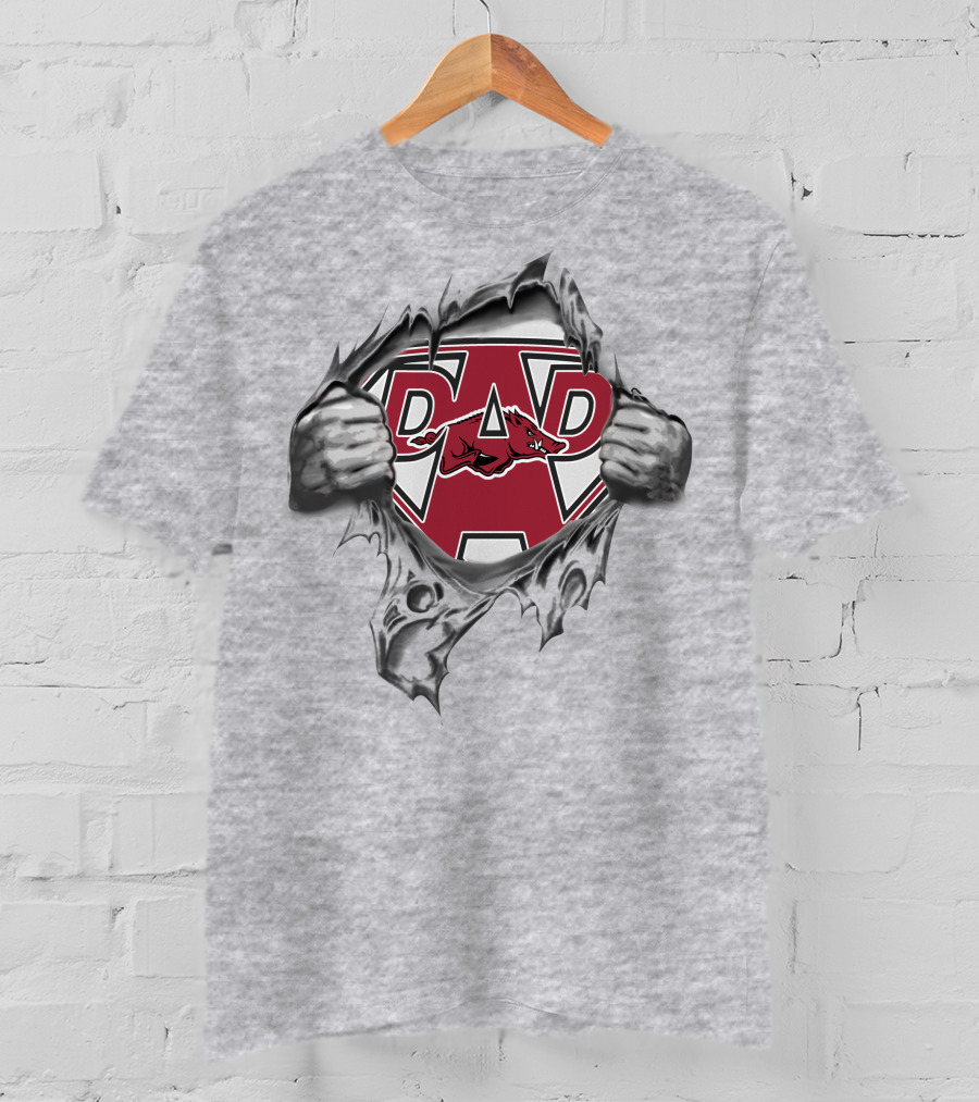Razorbacks Super Dad Heroic Logo With Tearing Hands T-Shirt