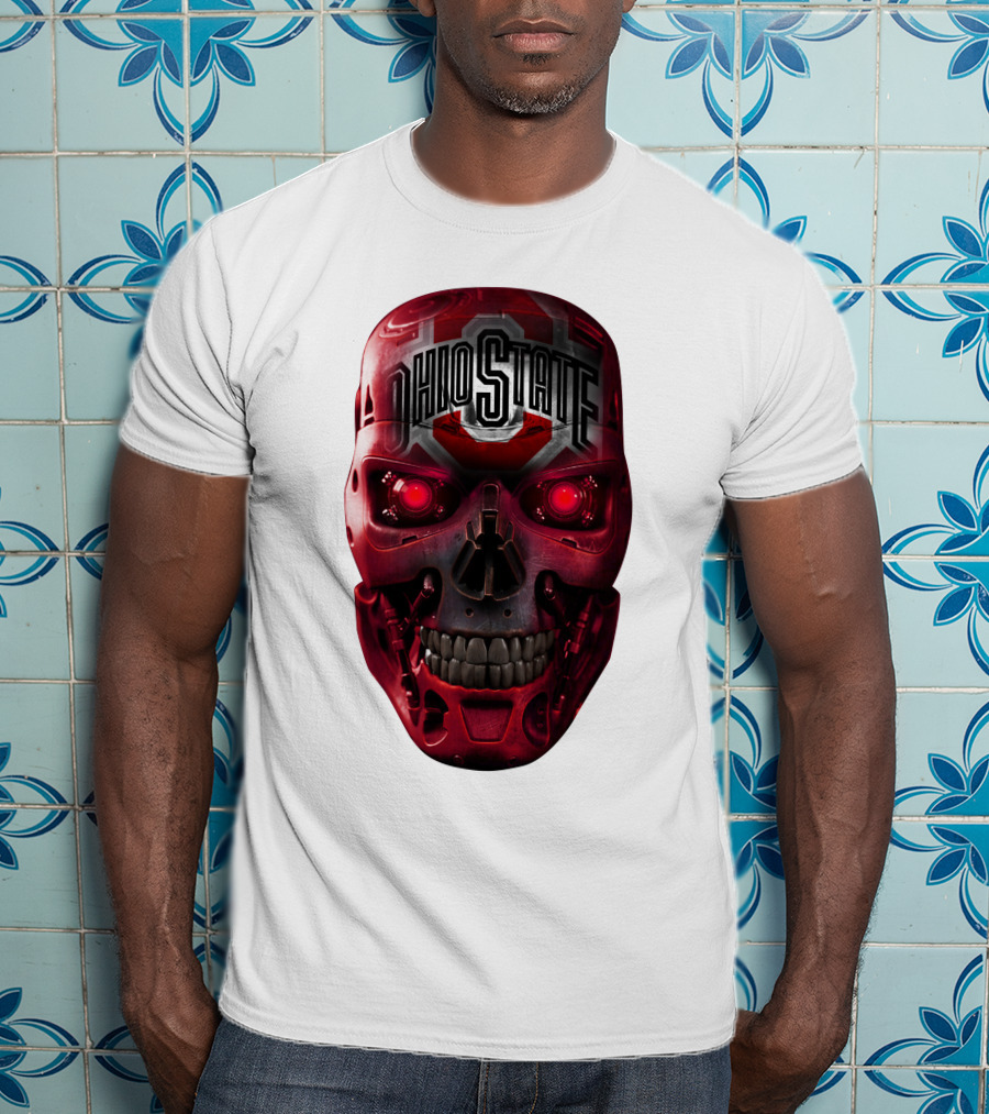 Ohio State Skull Bucks Red Robotic Face T-Shirt