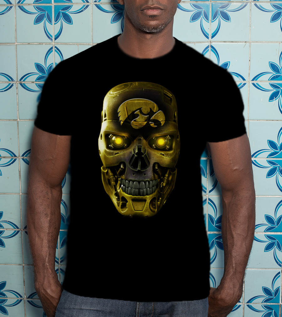 Skull Iowa Hawkeyes Robotic Gold Mask T-Shirt