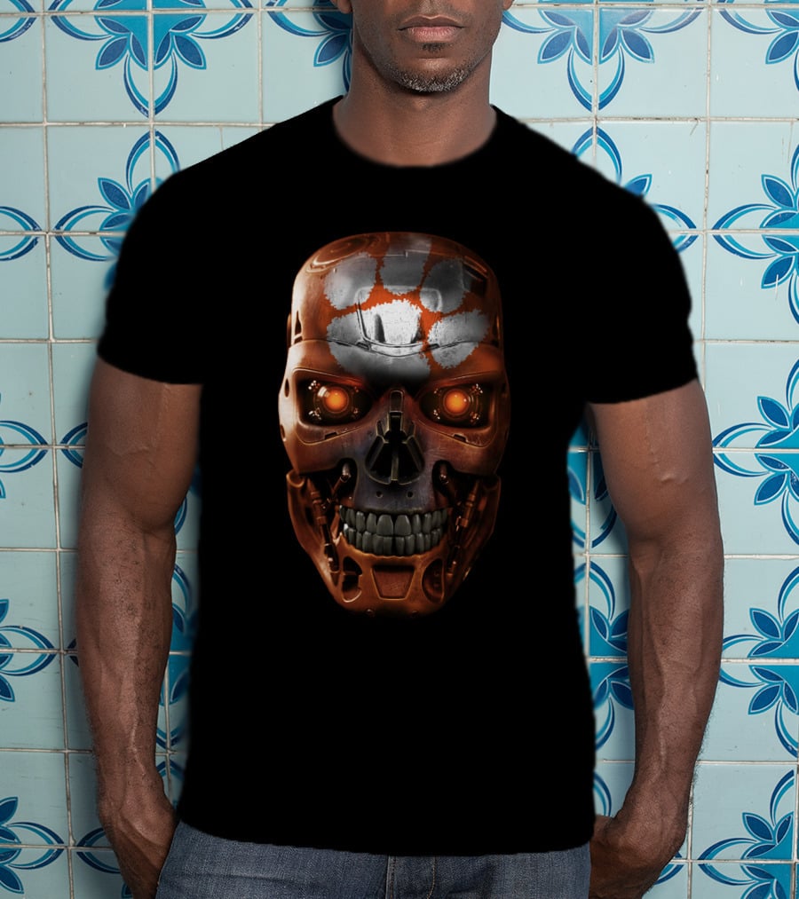 SKULL Love Terminator Endoskeleton With Paw Print Marking T-Shirt