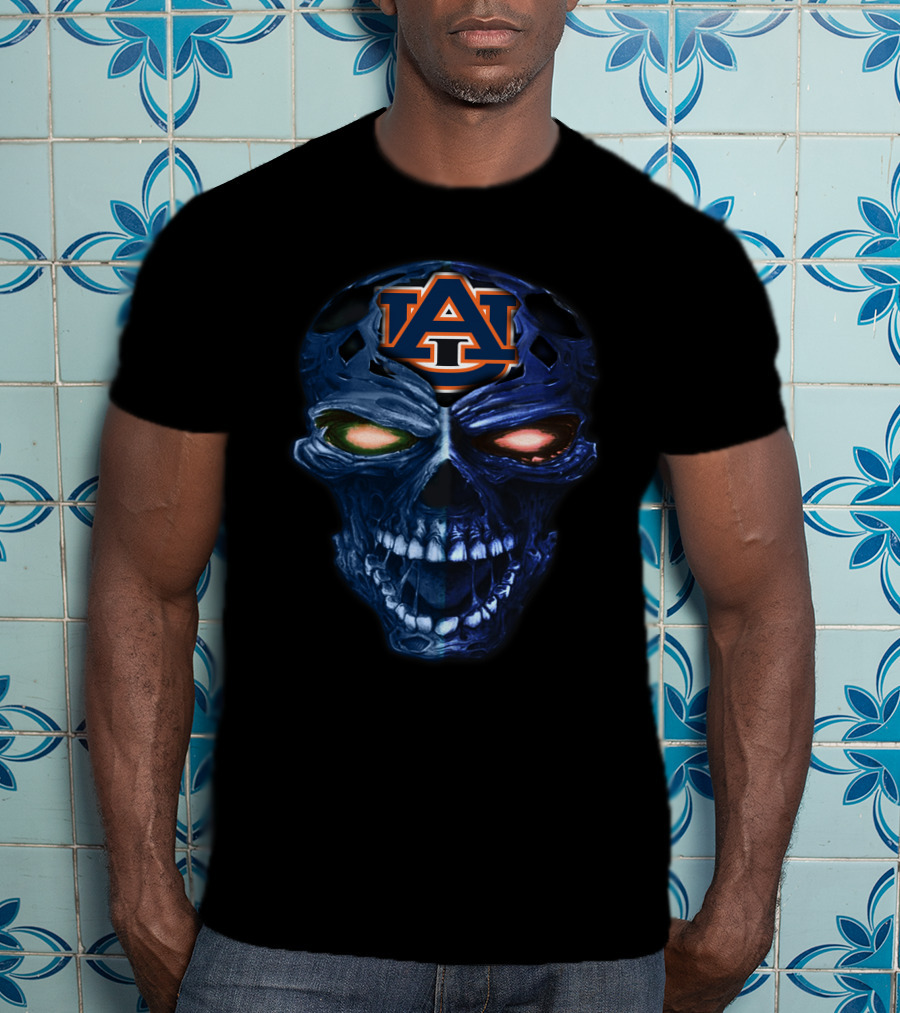 Auburn Tigers Skull Logo With Blue And Orange Glow T-Shirt