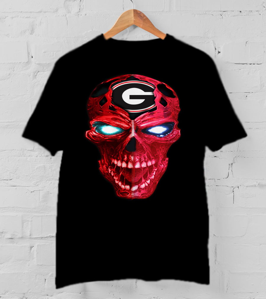 Georgia Bulldogs Skull Logo Red Glow T-Shirt