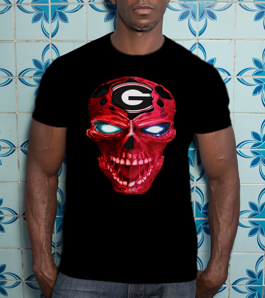 Georgia Bulldogs Skull Logo Red Glow T-Shirt
