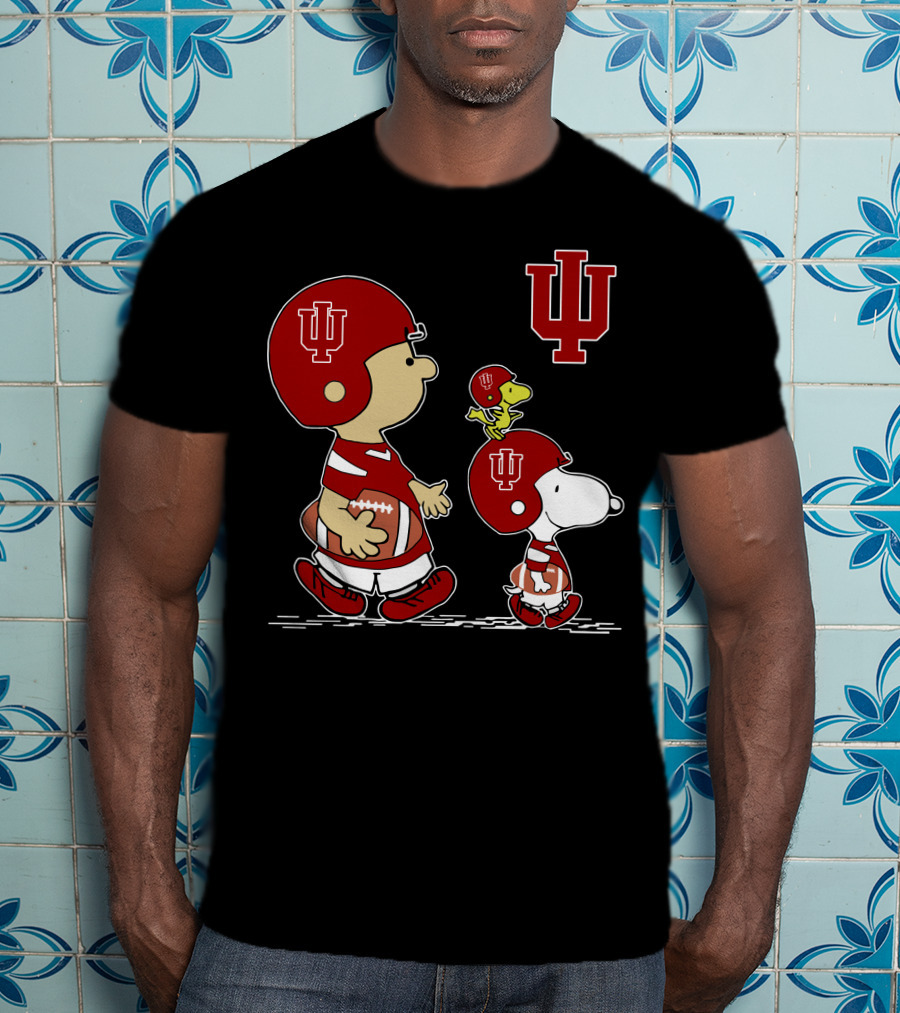 Indiana Hoosiers Football Iu Peanuts Characters Charlie Brown Snoopy Woodstock T-Shirt