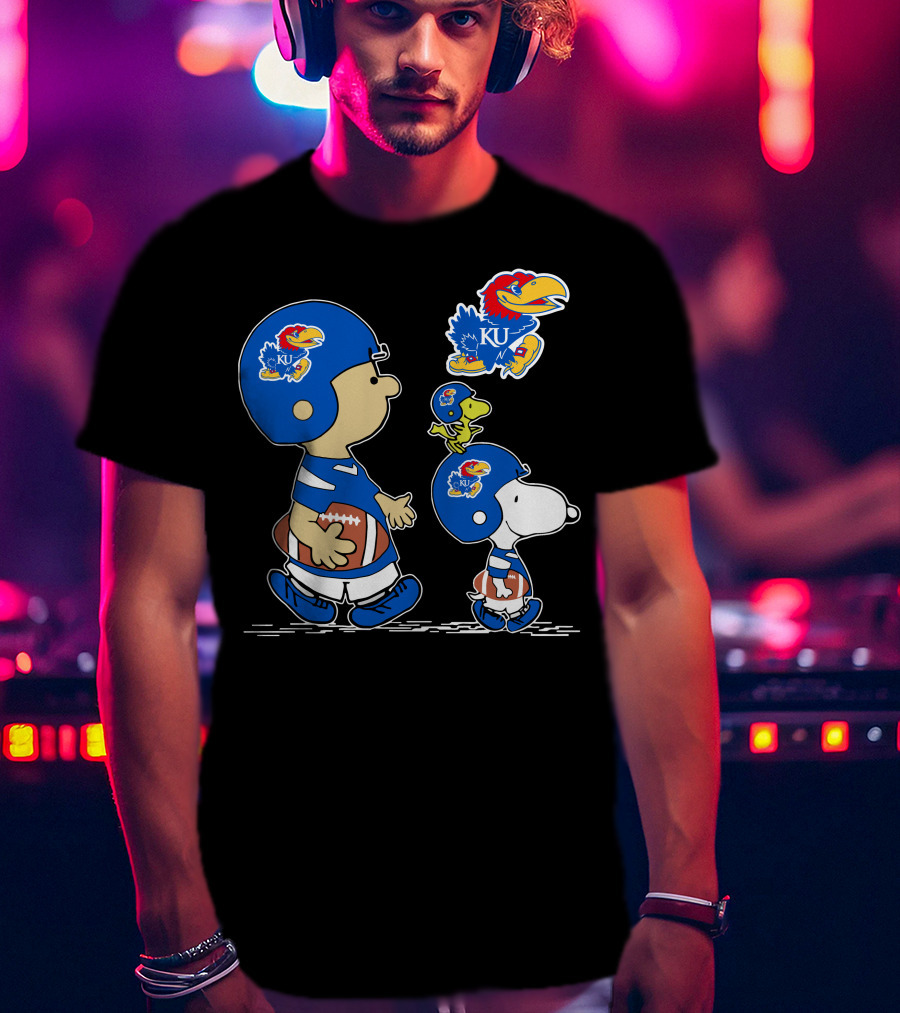 Peanuts Characters Kansas Jayhawks Football Fan Gear T-Shirt