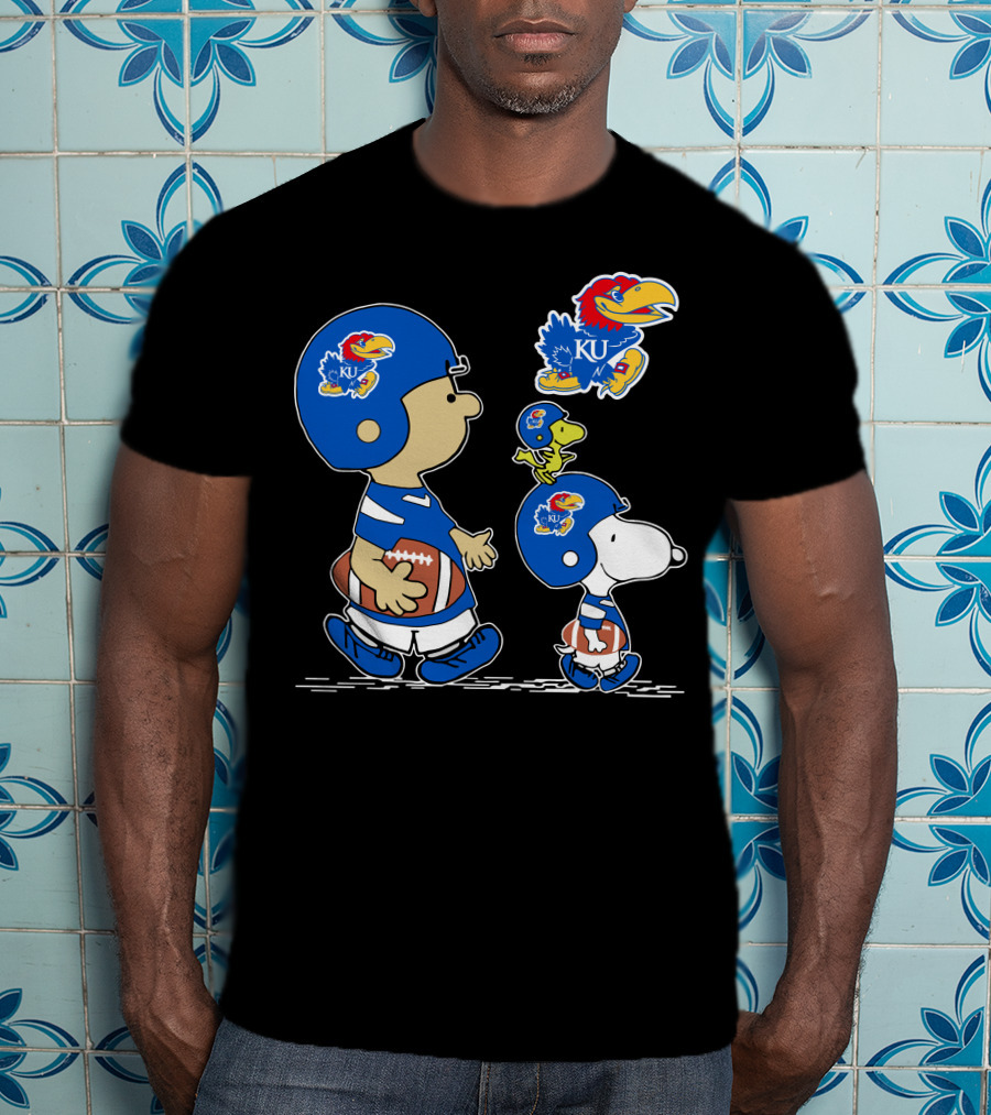 Peanuts Characters Kansas Jayhawks Football Fan Gear T-Shirt