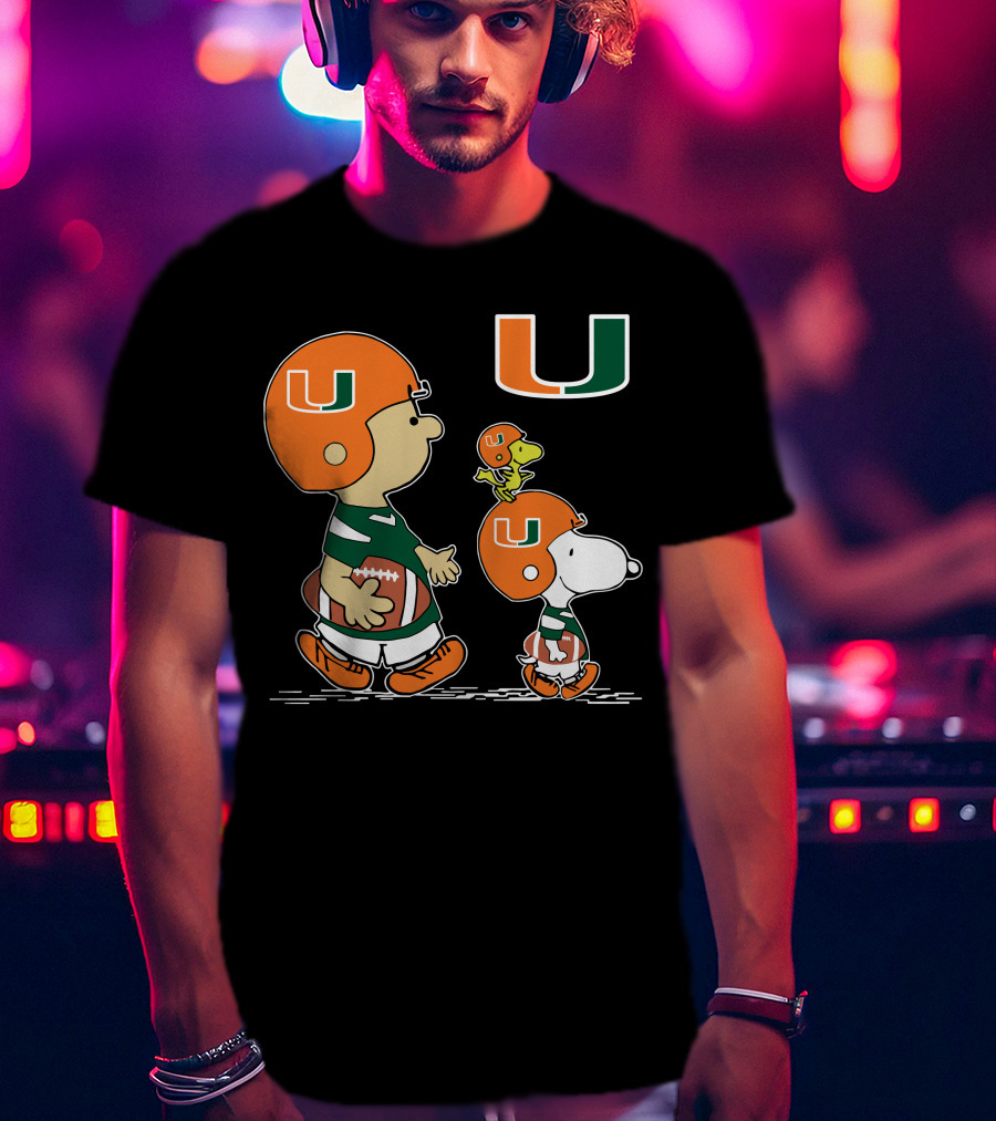 Miami Hurricanes Peanuts Characters Football Team Celebration T-Shirt