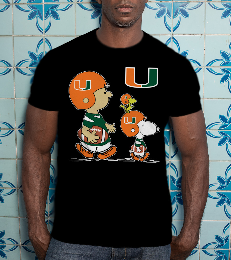 Miami Hurricanes Peanuts Characters Football Team Celebration T-Shirt