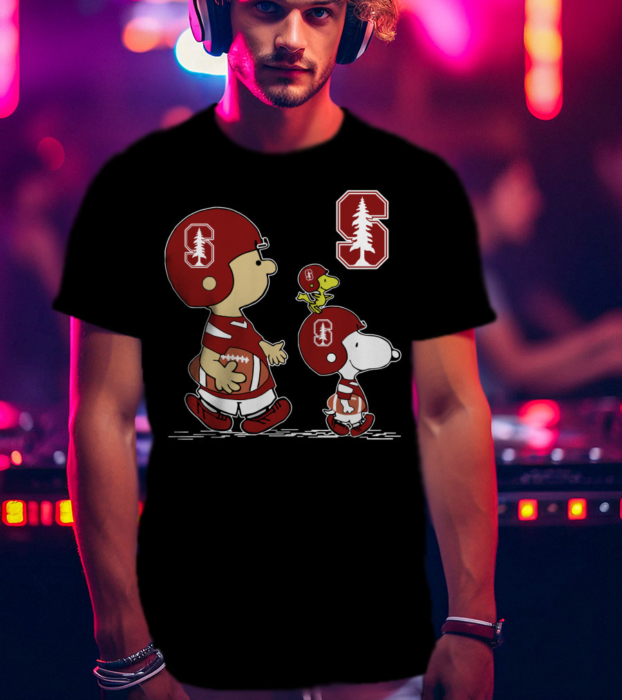 Stanford Cardinal Football Peanuts Characters With Iconic Stanford T-Shirt