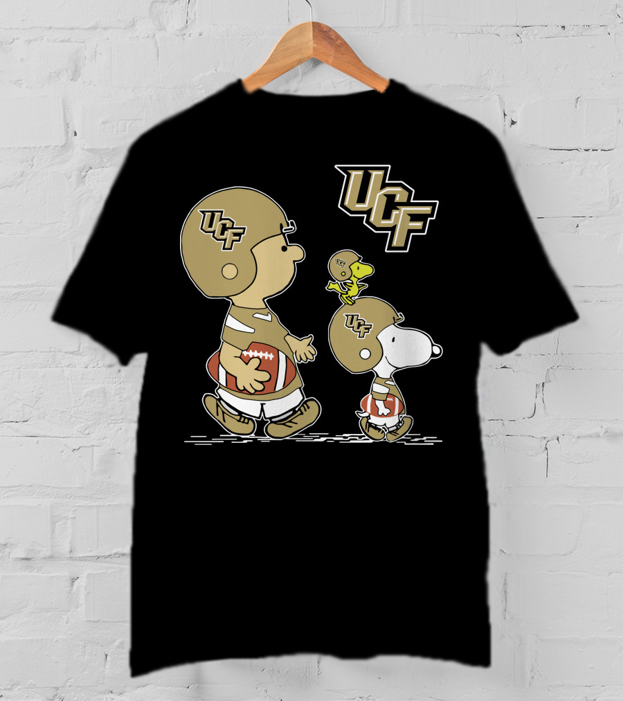 UCF Knights Peanuts Characters In Football Helmets With Woodstock T-Shirt