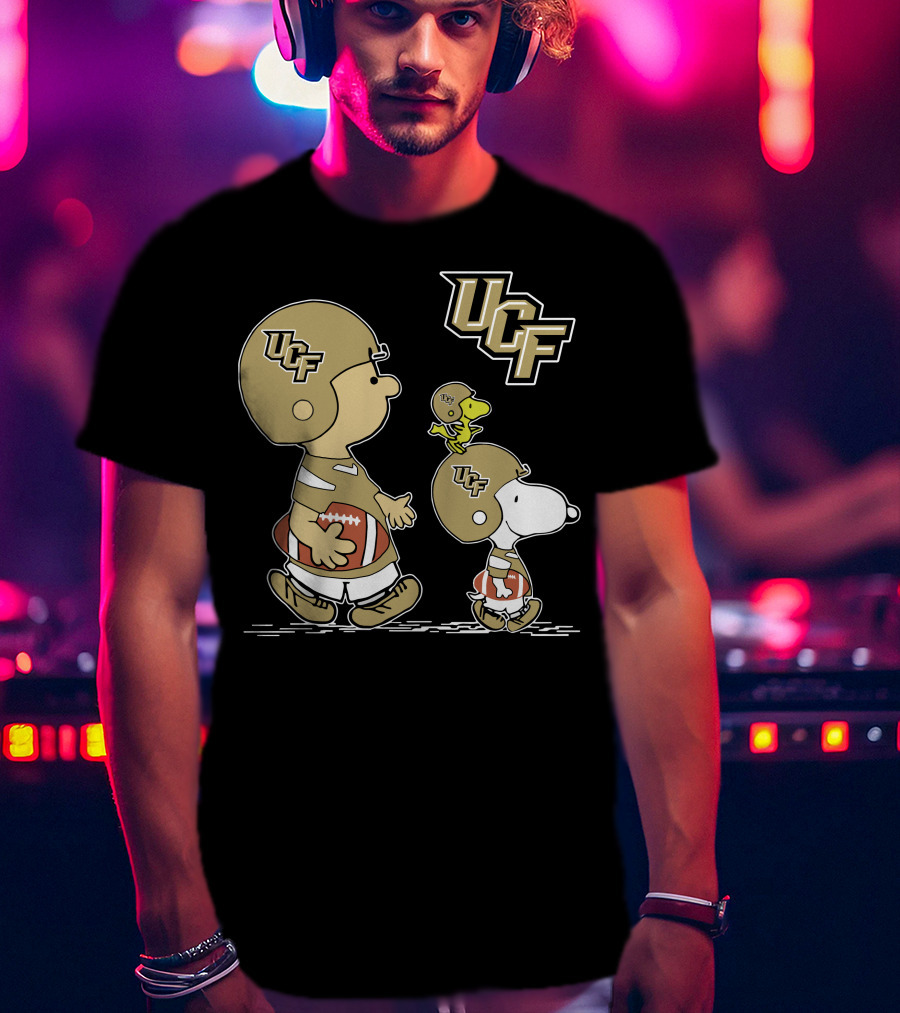 UCF Knights Peanuts Characters In Football Helmets With Woodstock T-Shirt