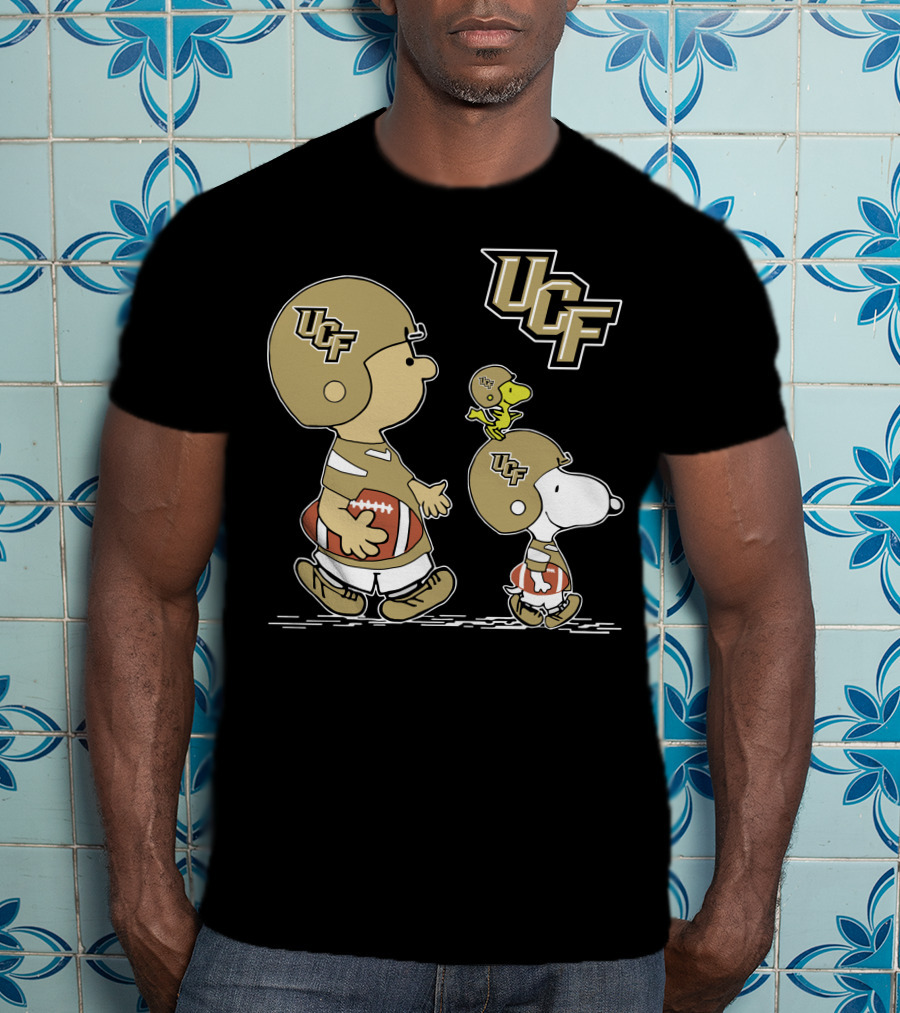 UCF Knights Peanuts Characters In Football Helmets With Woodstock T-Shirt