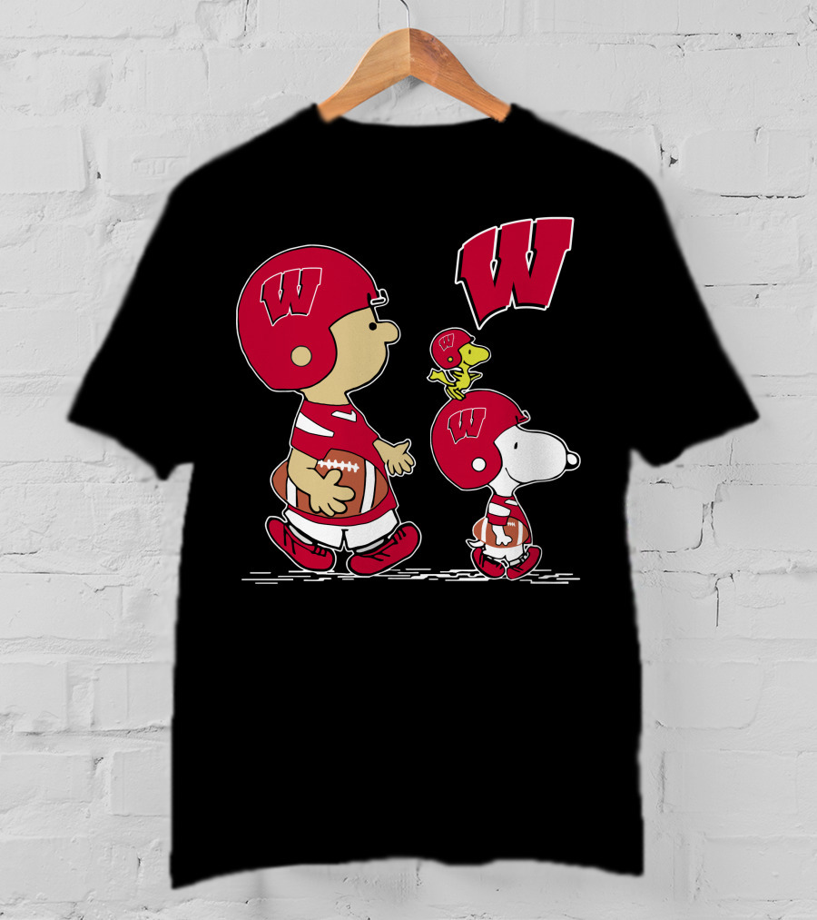 Wisconsin Badgers Football With Helmet And Dog Characters T-Shirt