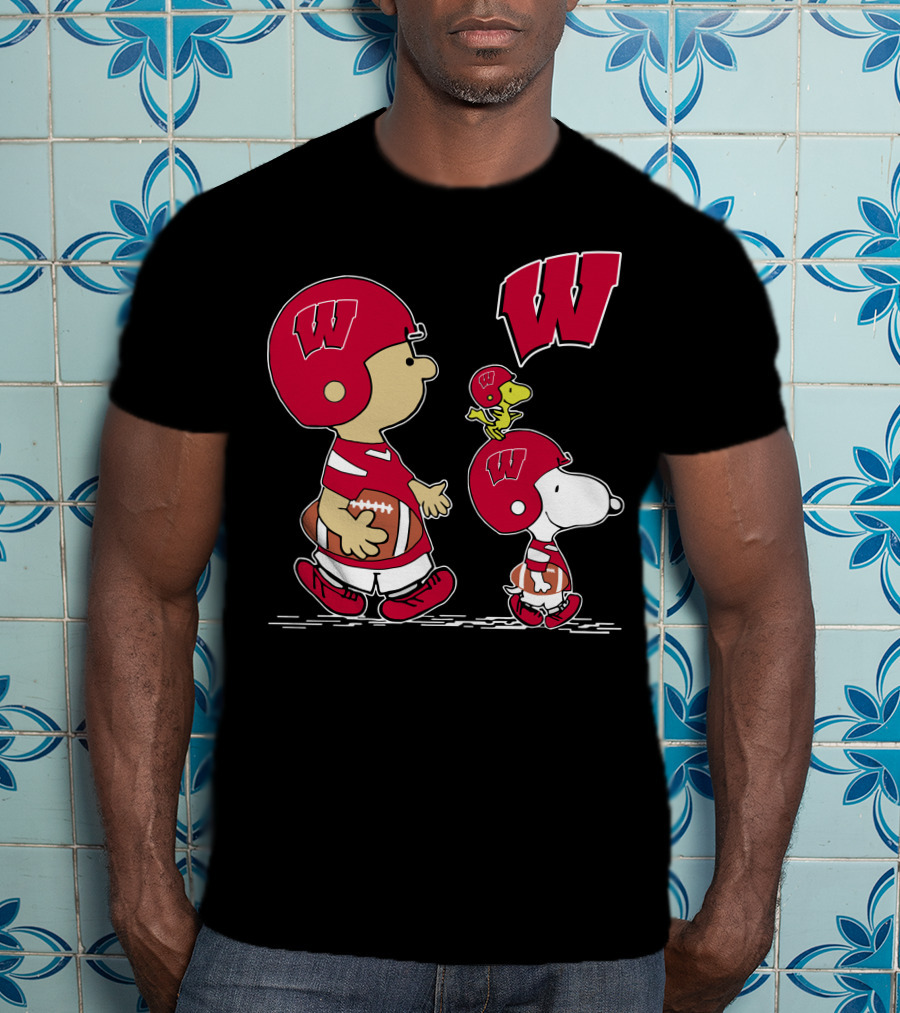 Wisconsin Badgers Football With Helmet And Dog Characters T-Shirt