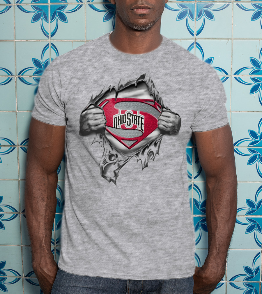 Ohio State Buckeyes Superman Logo Busting Through T-Shirt