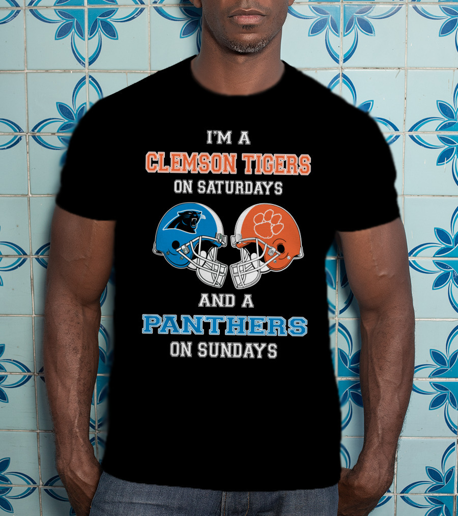 I'm A Clemson Tigers On Saturdays And A Panthers On Sundays Football Helmets T-Shirt