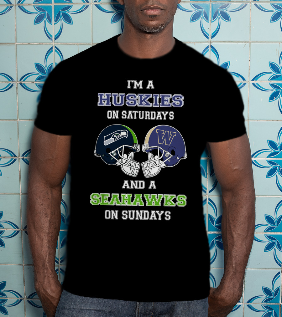I'm A Huskies On Saturdays And A Seahawks On Sundays Football Fans Helmet T-Shirt