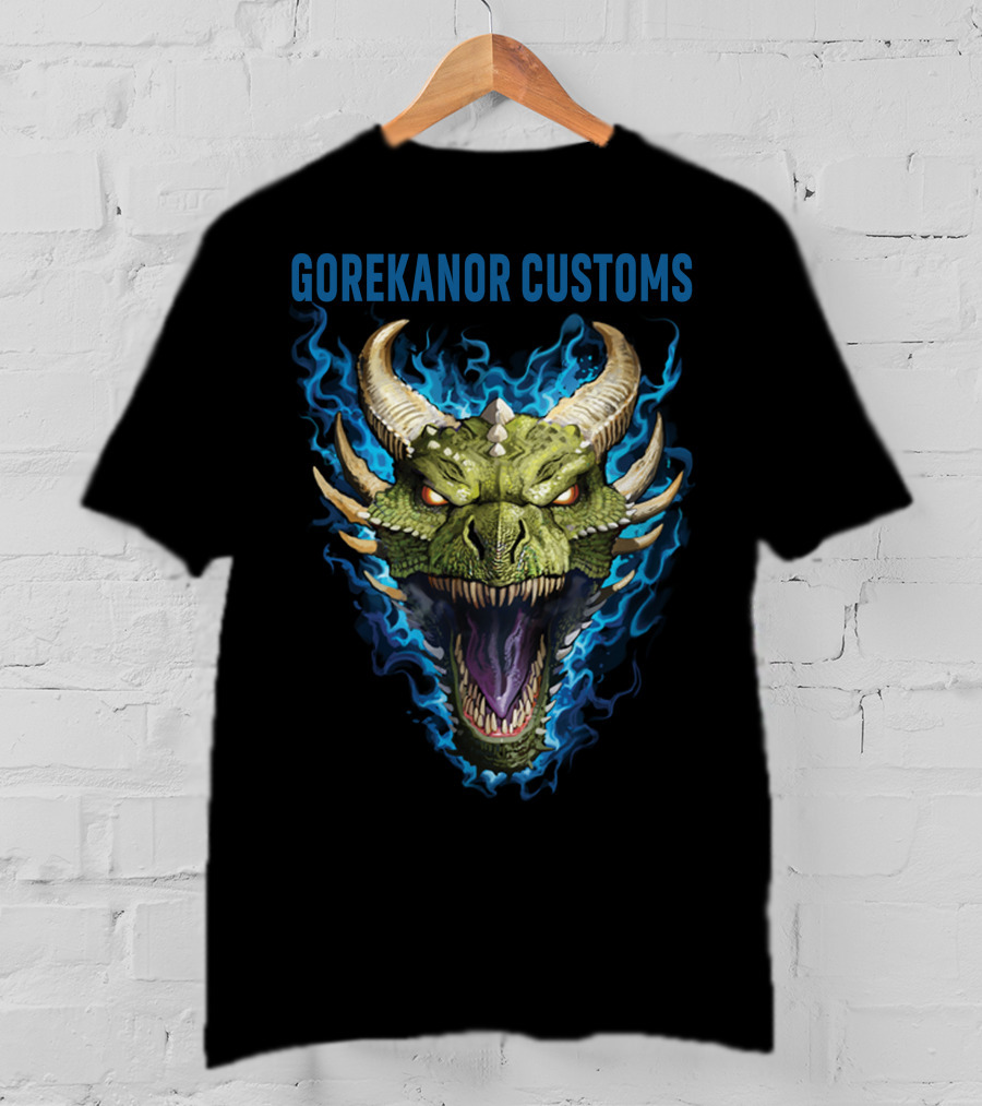 Gorekanor Customs Dragon Head With Blue Flames T-Shirt