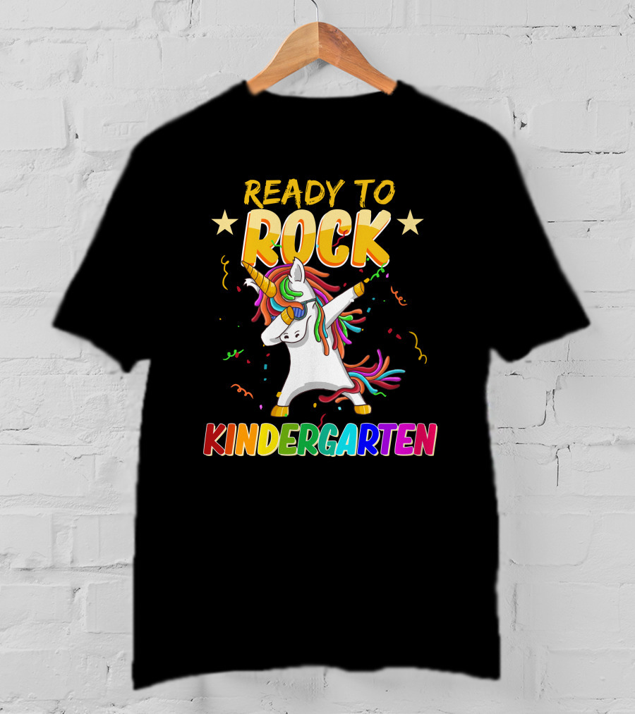 Ready To Rock Kindergarten With Dabbing Unicorn And Stars T-Shirt