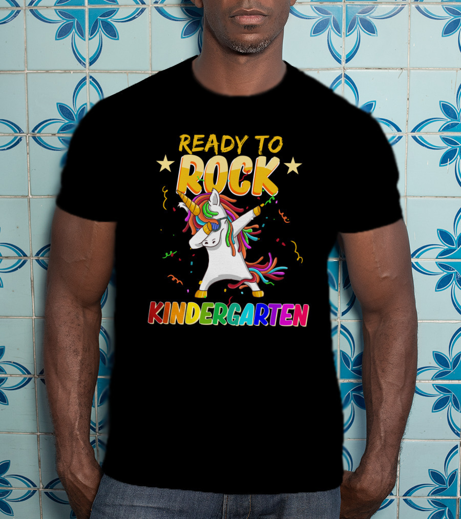 Ready To Rock Kindergarten With Dabbing Unicorn And Stars T-Shirt