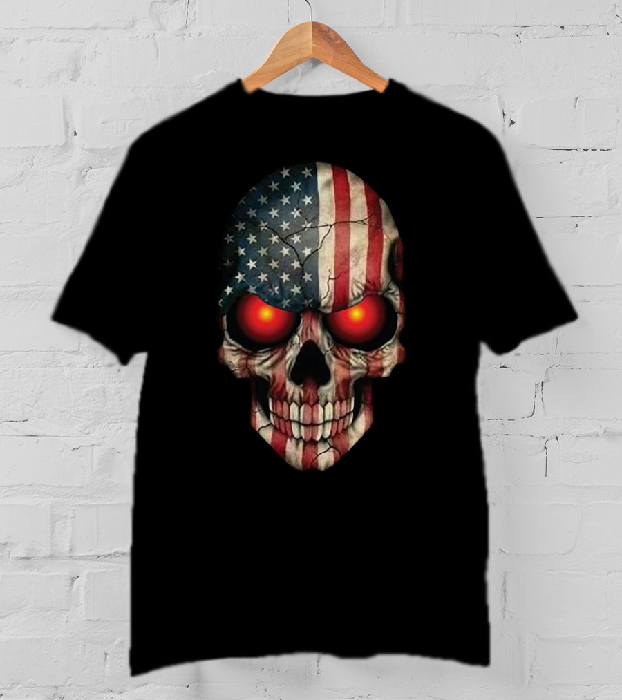 Stars And Stripes Skull With Glowing Eyes T-Shirt