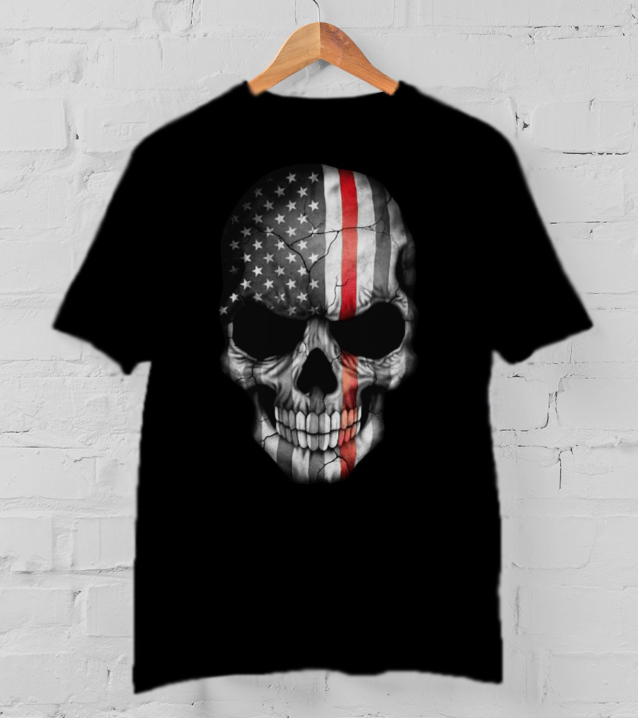 American Flag Skull With Red Stripe T-Shirt